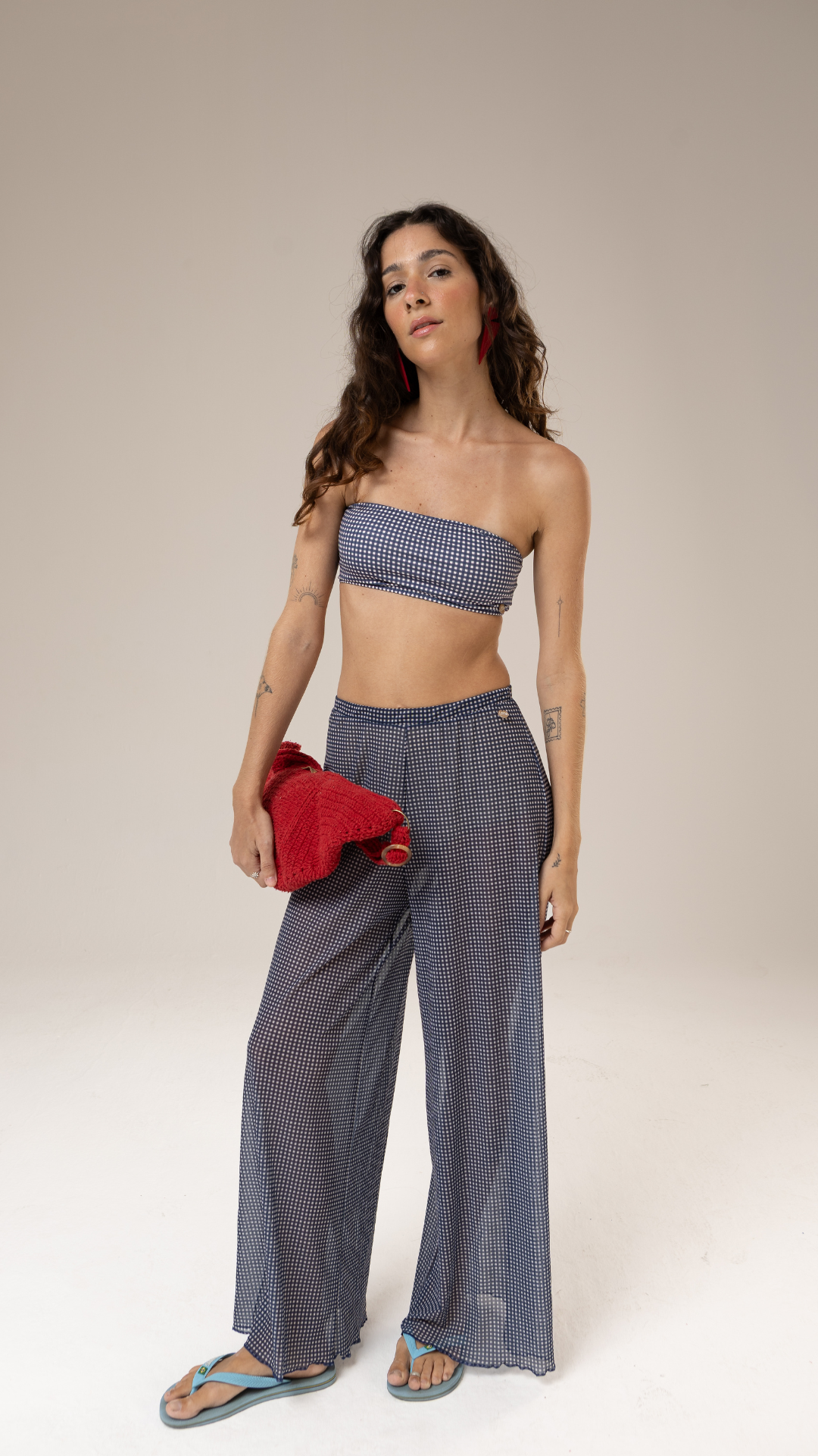 Calça Pantalona Tule | Print Mini Vichy Blue