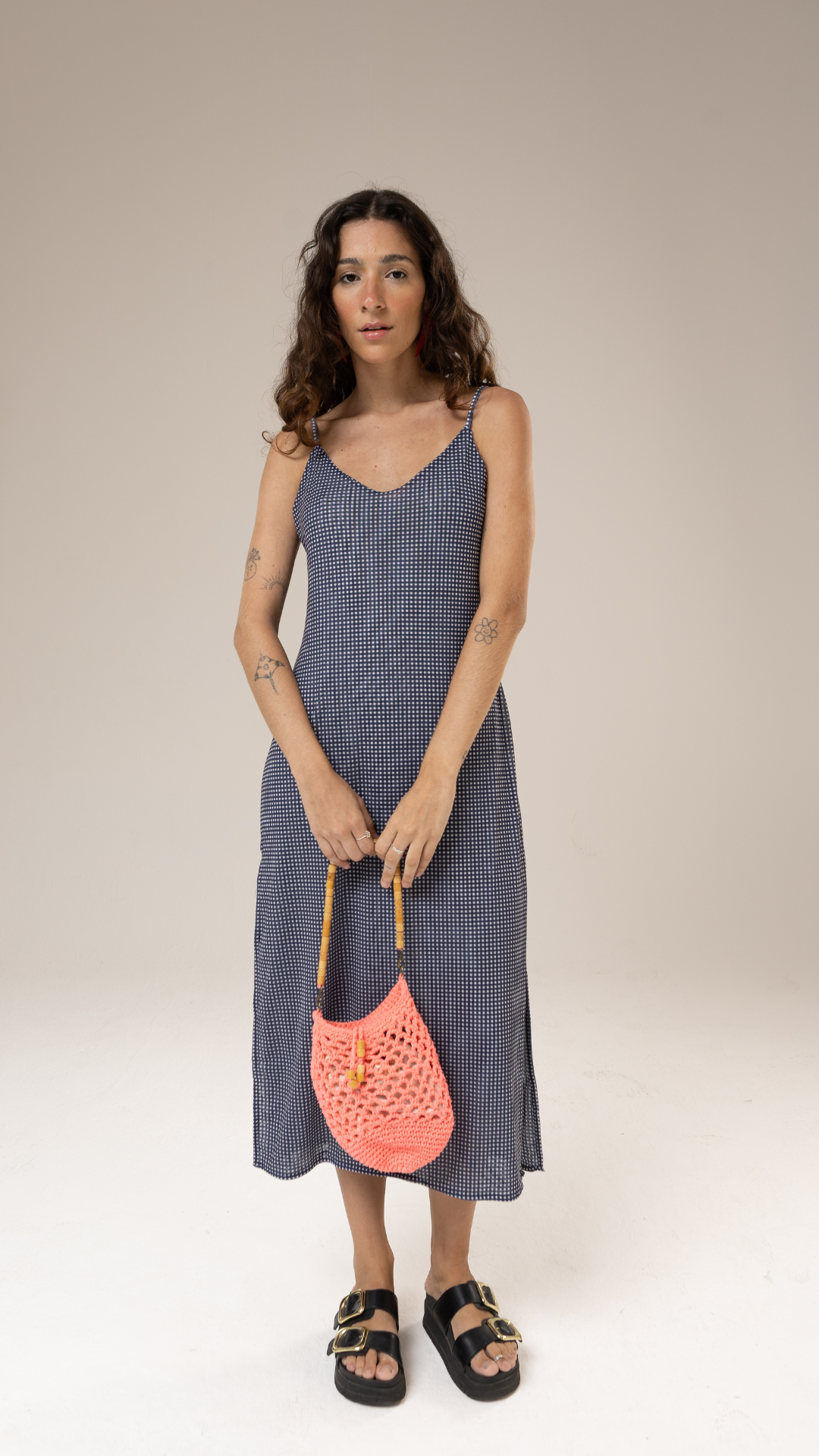 Vestido Midi Tule | Print Mini Vichy Blue