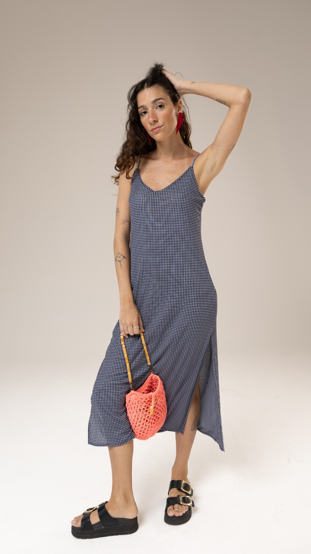Vestido Midi Tule | Print Mini Vichy Blue