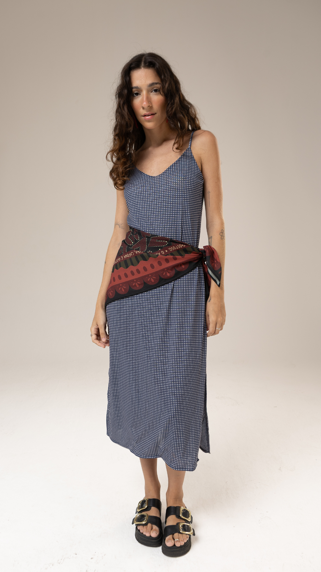 Vestido Midi Tule | Print Mini Vichy Blue