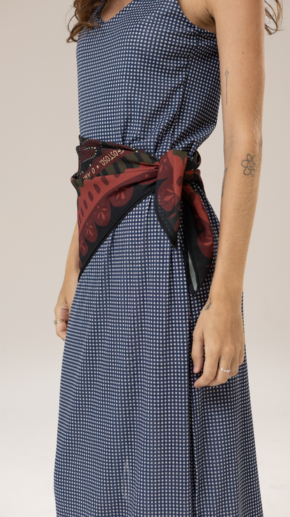 Vestido Midi Tule | Print Mini Vichy Blue
