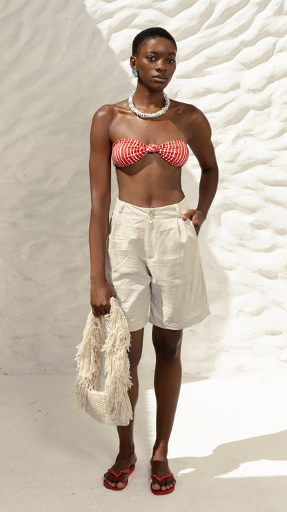 Bermuda LongLine Pantalona Linho | Cor Bruma Ao Mar