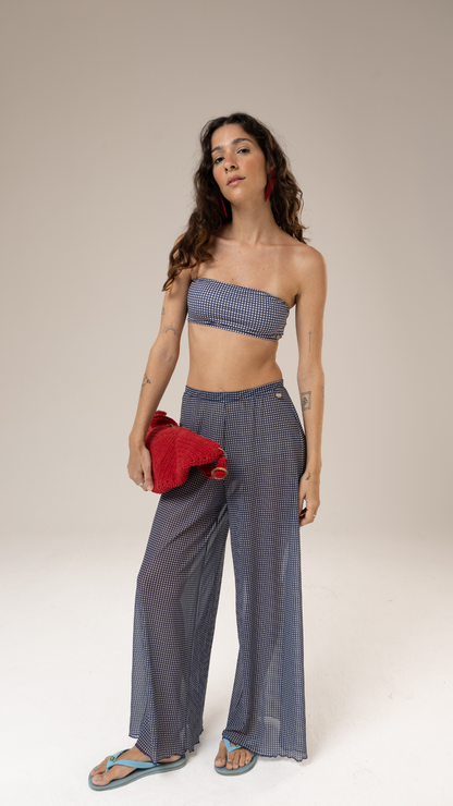 Calça Pantalona Tule | Print Mini Vichy Blue