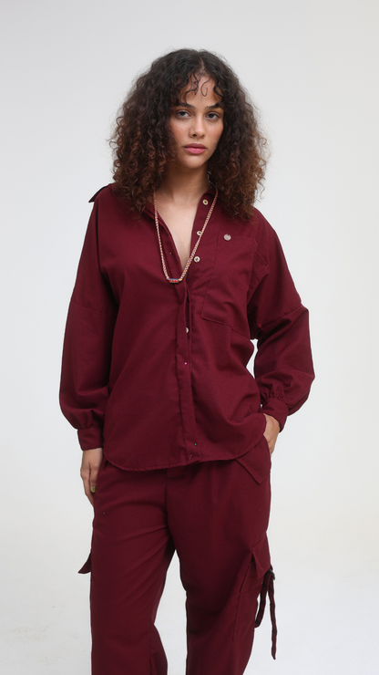 Camisa Oversized Linho | Cor Merlot