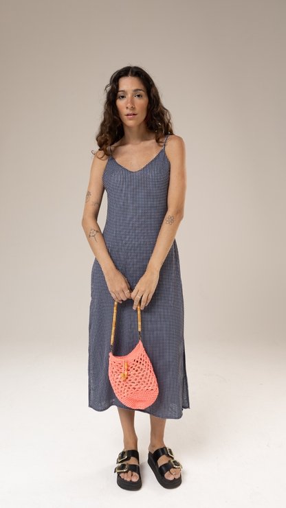 Vestido Midi Tule | Print Mini Vichy Blue