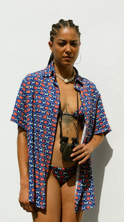 Camisa Botões Manga Curta | Print Cardume Profundo