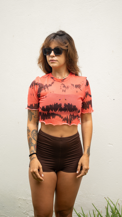 Cropped Manguinha Tule | Cor Tie Dye Solar
