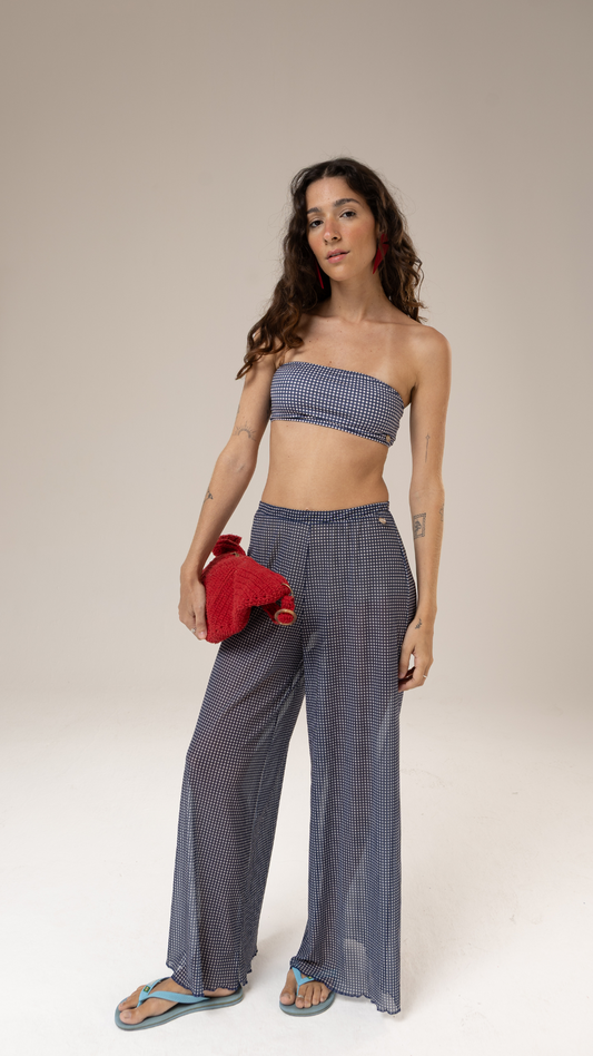 Calça Pantalona Tule | Print Mini Vichy Blue