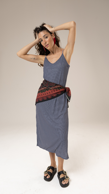 Vestido Midi Tule | Print Mini Vichy Blue