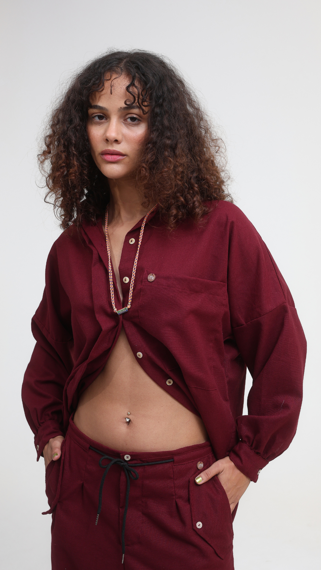 Calça Cargo Linho | Cor Merlot