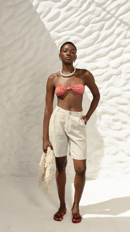 Bermuda LongLine Pantalona Linho | Cor Bruma Ao Mar