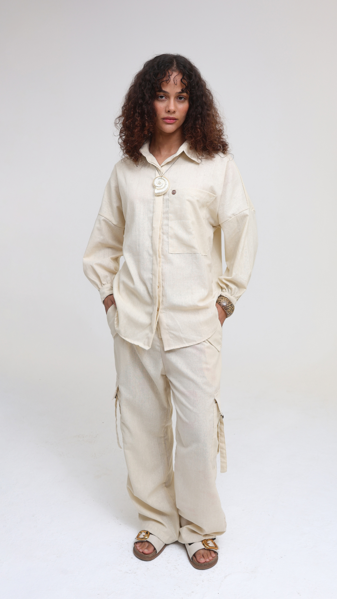 Calça Cargo Linho | Cor Bruma