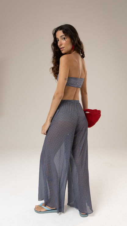 Calça Pantalona Tule | Print Mini Vichy Blue
