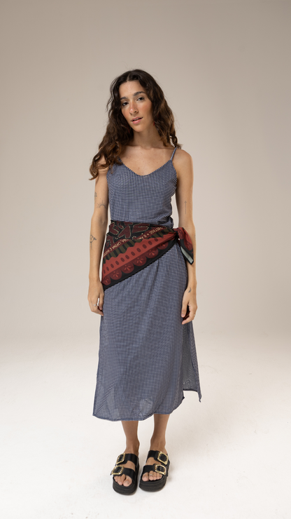 Vestido Midi Tule | Print Mini Vichy Blue