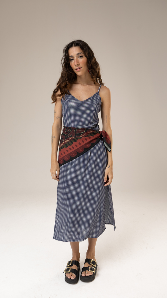 Vestido Midi Tule | Print Mini Vichy Blue