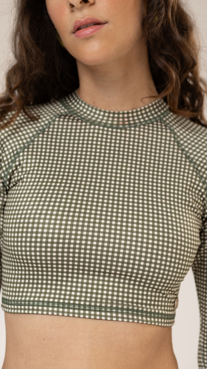 Cropped ML Raglan | Print Mini Vichy Pistache