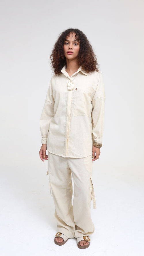 Calça Cargo Linho | Cor Bruma